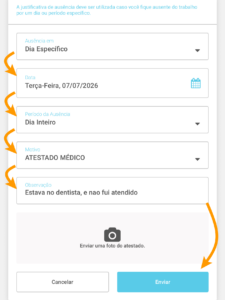 Tela de justificativa de ausência preenchida